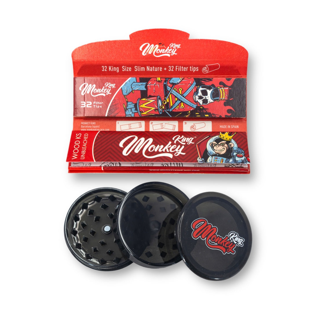 Feuille à rouler King Size 32 feuilles + 32 filtres + 1 grinder - Monkey King
