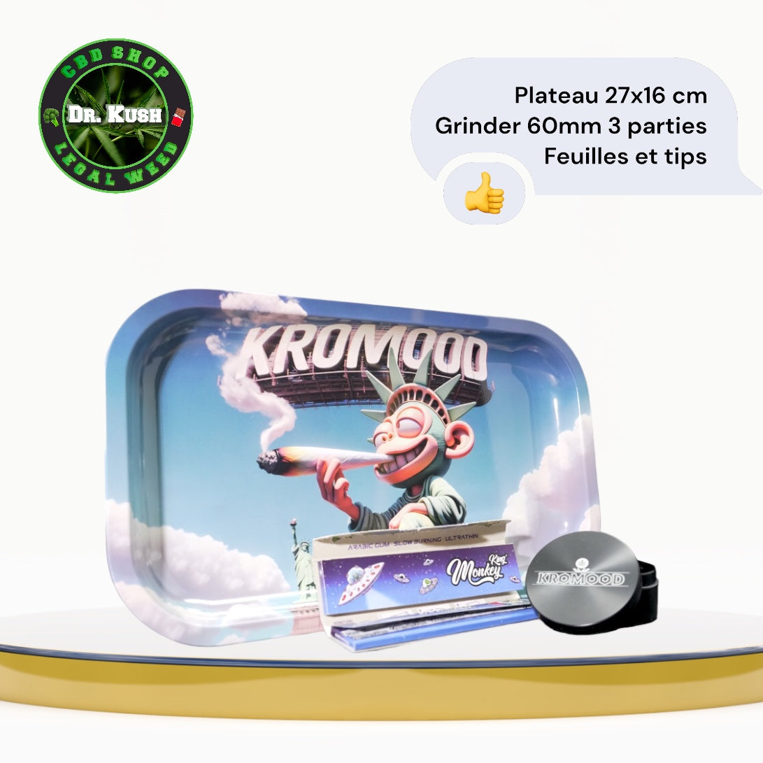 Kromood Tray + Grinder + Rolling Papers Combo