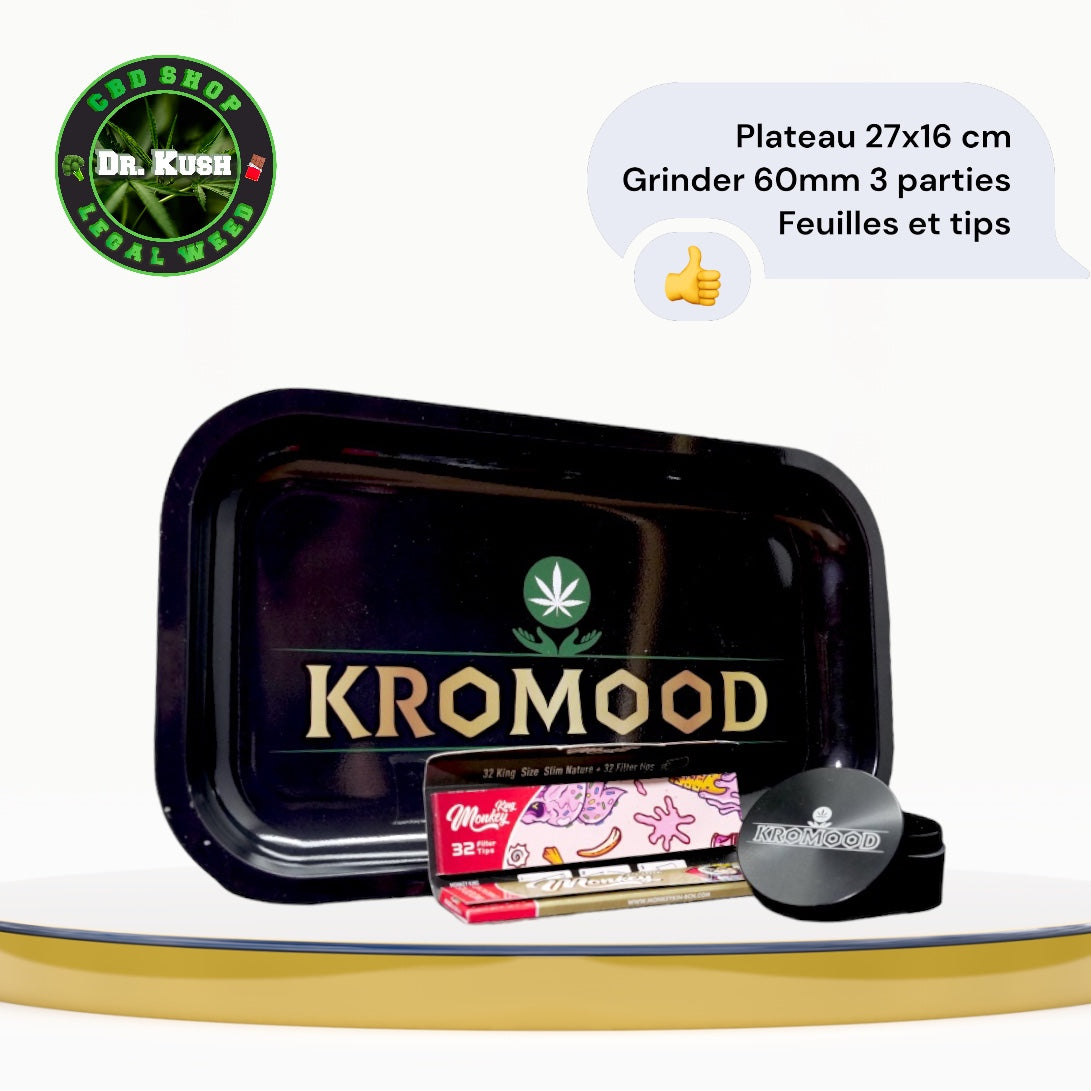 Kromood Tray + Grinder + Rolling Papers Combo