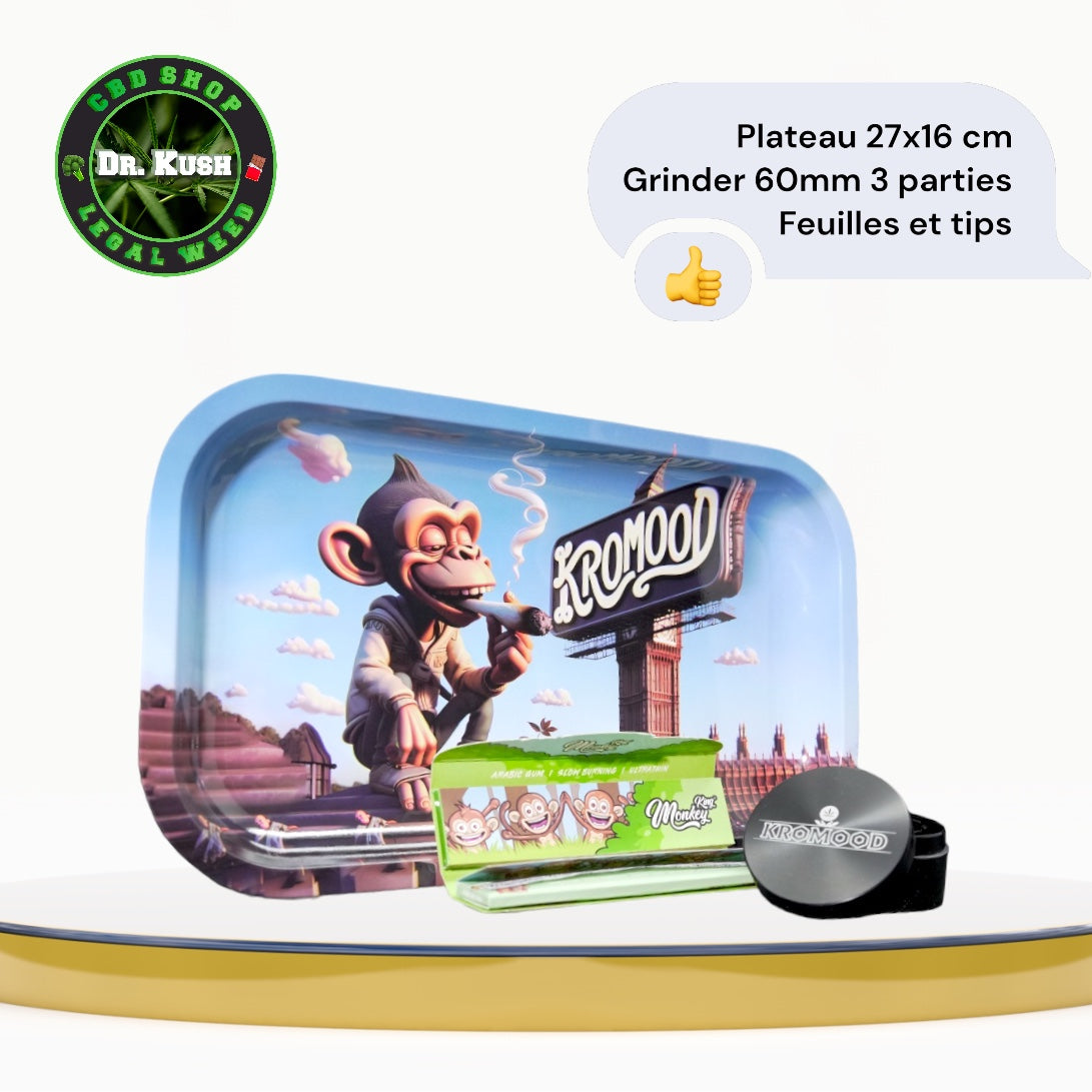 Kromood Tray + Grinder + Rolling Papers Combo