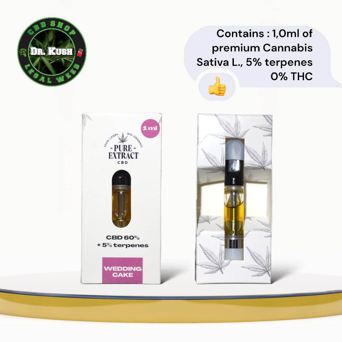 Pure Extract CBD Cartouche (Dab Pen) de CBD - Wedding Cake - 60% CBD + 5% de Terpènes- 1ML - 600 bouffées