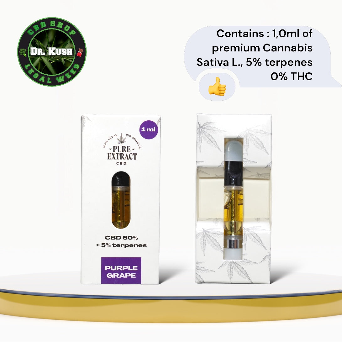 Pure Extract CBD Cartouche (Dab Pen) de CBD - Purple Grape  - 60% CBD  + 5% de Terpènes- 1ML - 600 bouffées