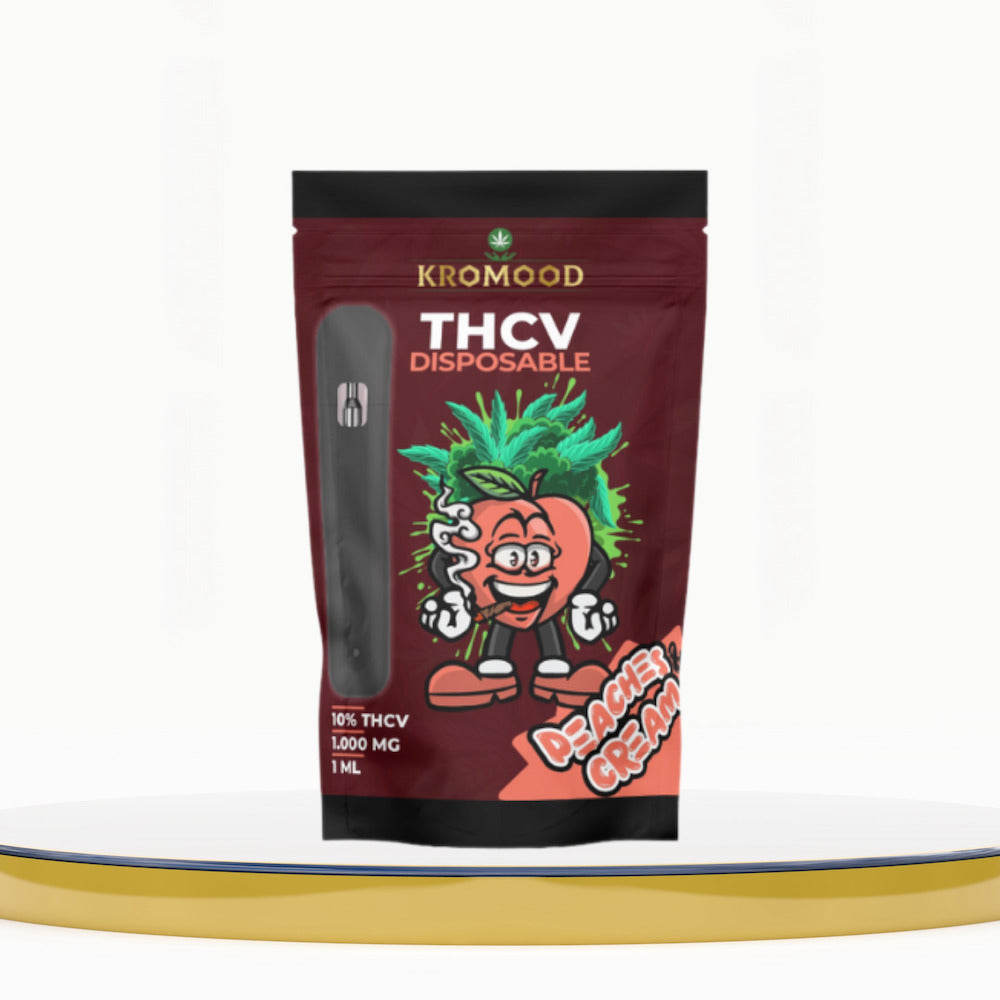 KroMood THCV Disposable Puff - Peaches &amp; Cream: a sensory escape, 10% THCV/1ML, 600 Puffs, CCELL Puff Technology 