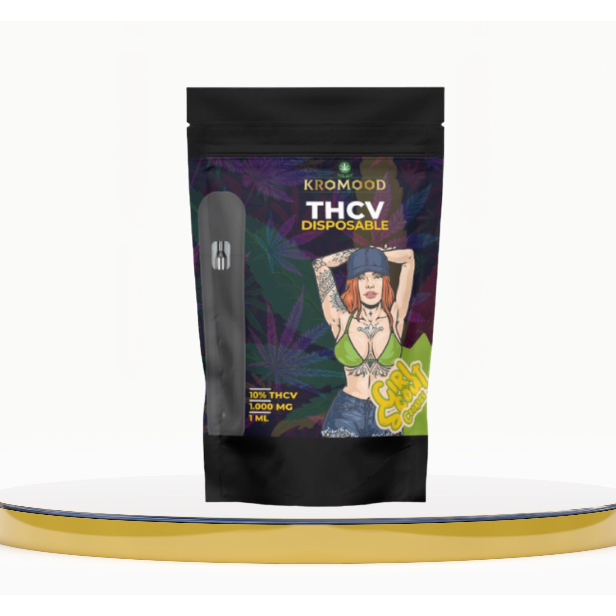 KroMood THCV Disposable Puff - Girl Scout Cookies: The Art of Sublimated Vaping, 10% THCV/1ML, 600 Puffs, CCELL Puff Technology 
