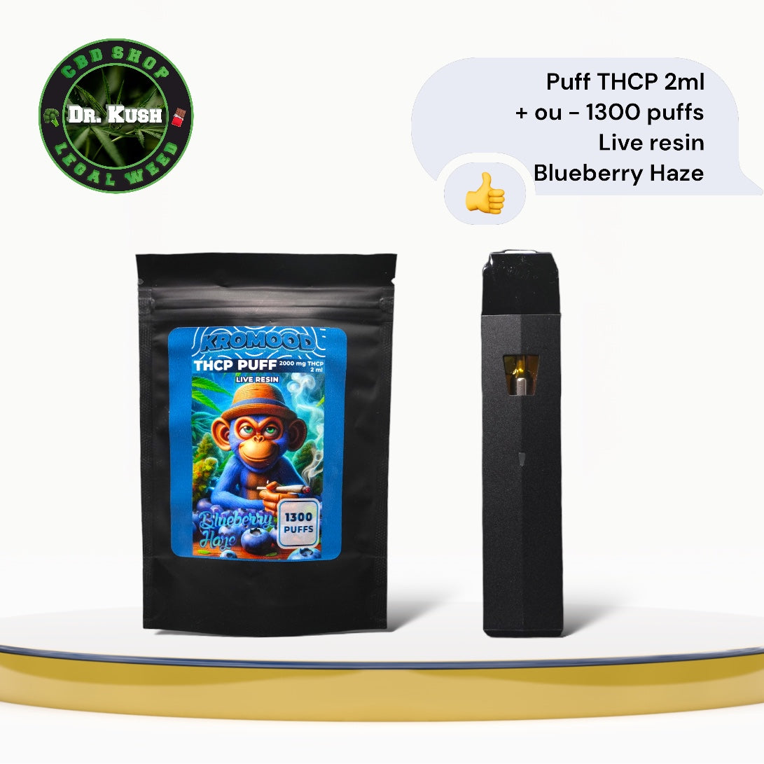 Puff THCP 2G - Live Resin - Blueberry Haze - 2 ML -1300 Bouffée - KROMOOD